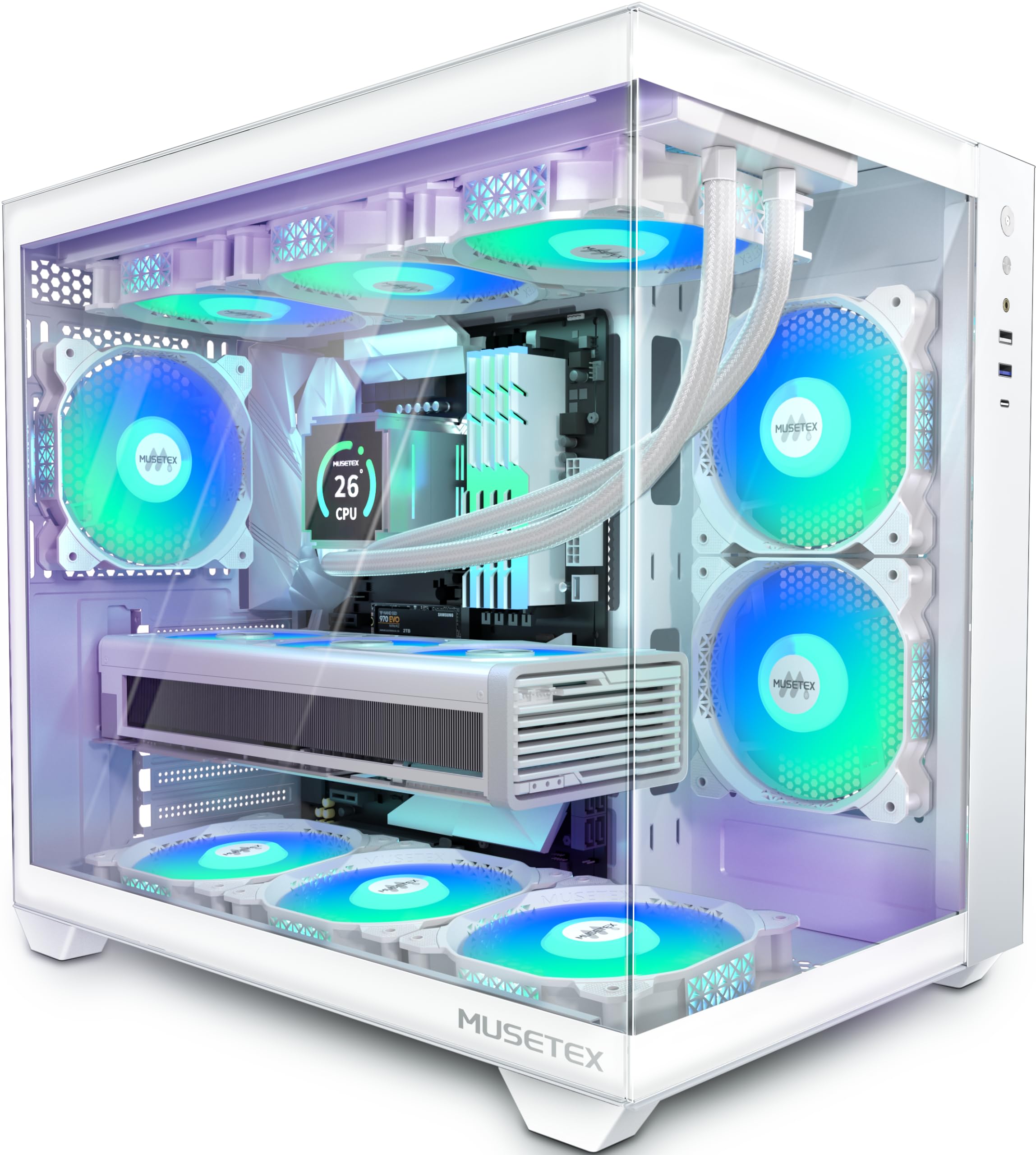 MUSETEX ATX PC Case, 6 PWM ARGB Fans 16.54